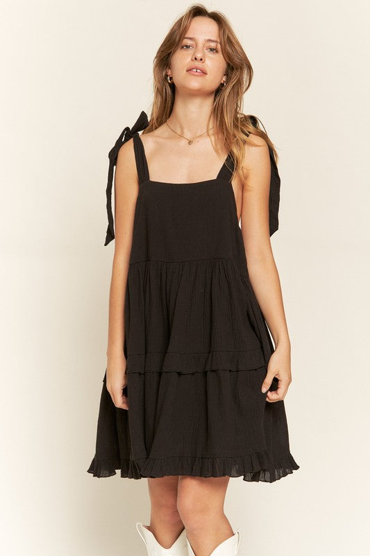 Square Neck Ruffle Dress +