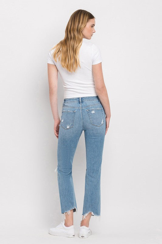 High Rise Distressed Cropped Straight Jeans