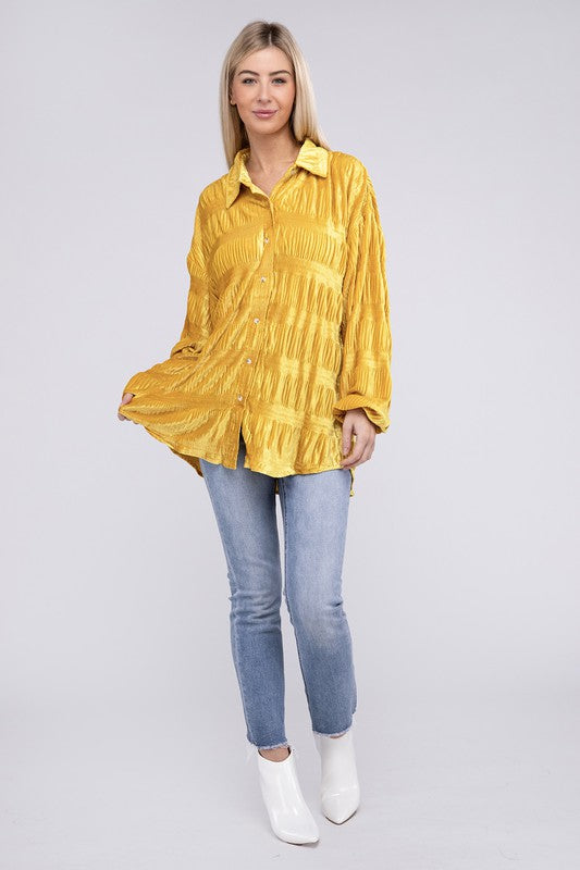 Wrinkle Effect Tiered Velvet Shirt