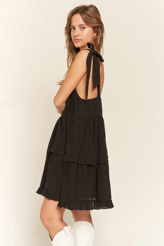 Square Neck Ruffle Dress +