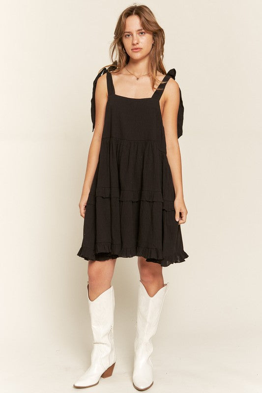 Square Neck Ruffle Dress +