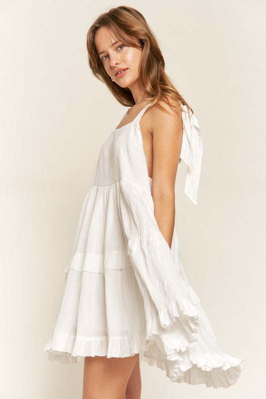 Square Neck Ruffle Dress +