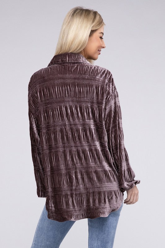 Wrinkle Effect Tiered Velvet Shirt