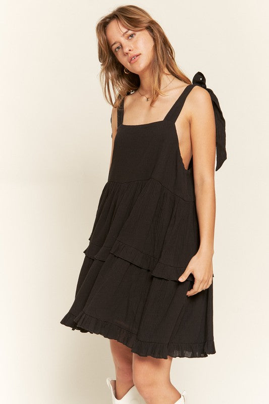 Square Neck Ruffle Dress +