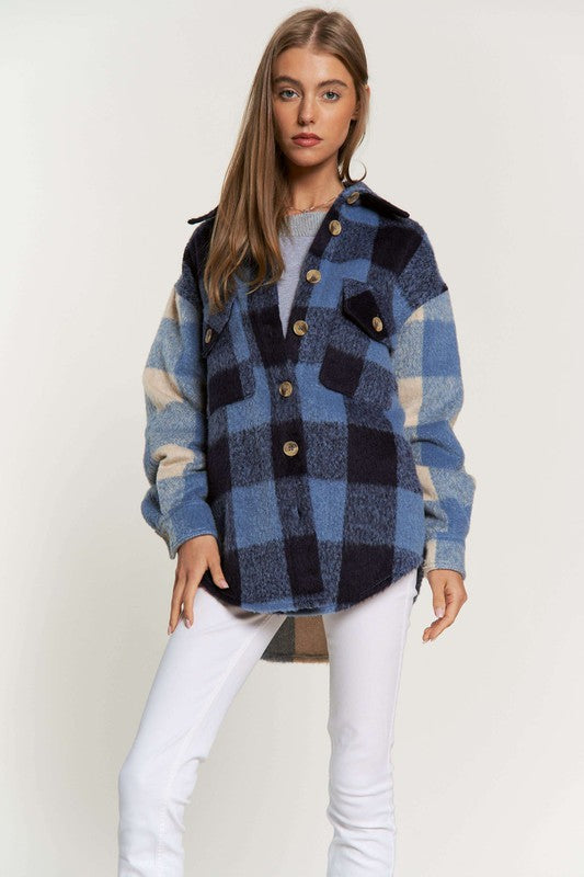 Plaid Blue Two-Toned Shacket