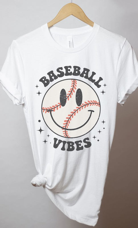 Retro Baseball Vibes Smiley Graphic Tee