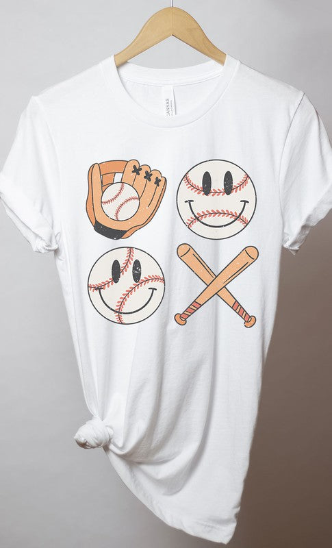 Retro Smiley Baseball Bat Graphic Tee PLUS