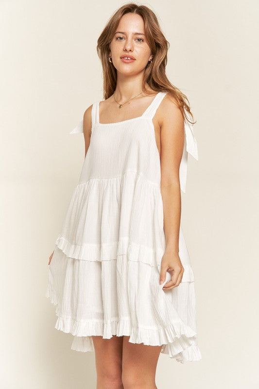 Square Neck Ruffle Dress +