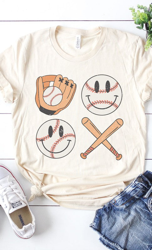 Retro Smiley Baseball Bat Graphic Tee PLUS