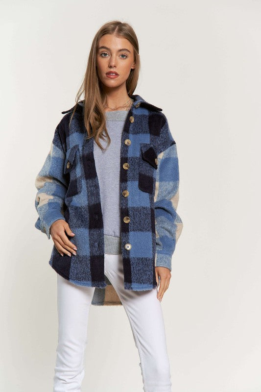 Plaid Blue Two-Toned Shacket