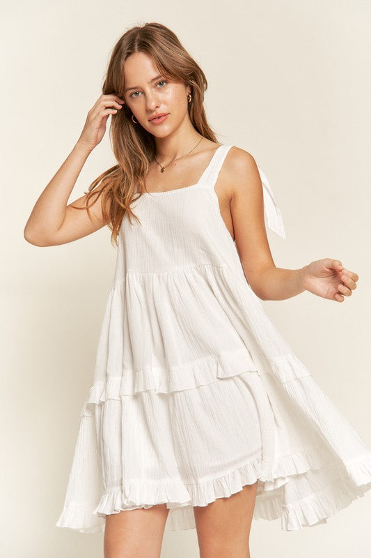 Square Neck Ruffle Dress +