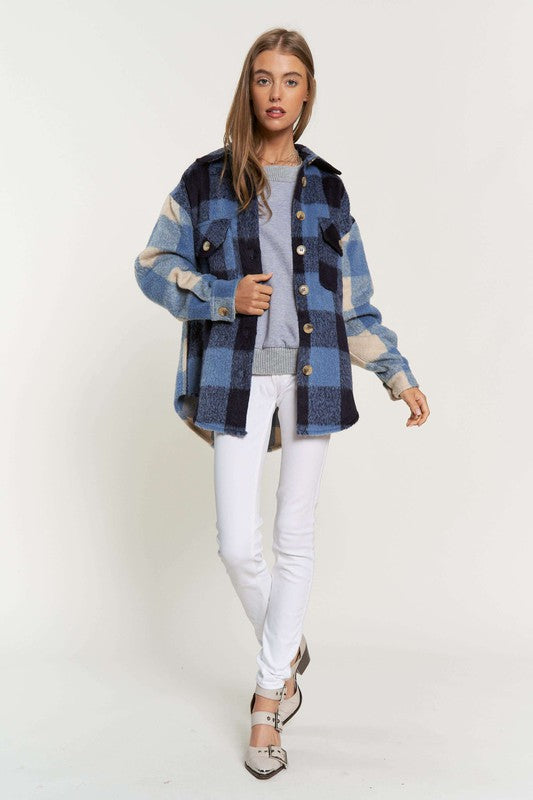 Plaid Blue Two-Toned Shacket